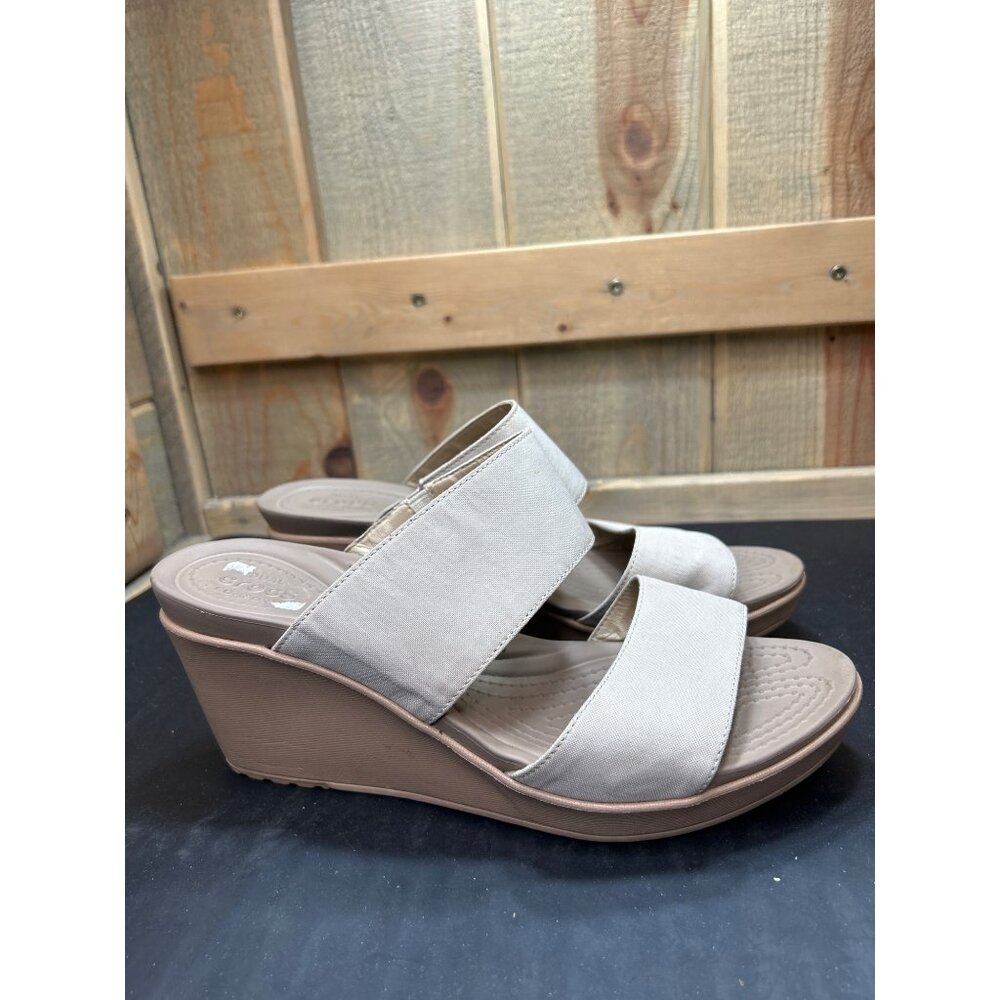 Dual Crocs Comfort Beige Wedge Sandals Size 10 Open Toe Slip-On Womens Shoes